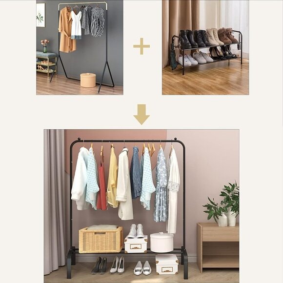 NEW Metal Clothing Rack, 43.3 Inches Garment Rack with Bottom Shelf for Hanging - Picture 5 of 8